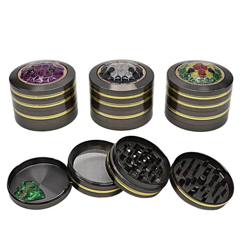 Crushers Rasta Glitz Honeycomb Gold Ring 4 Part Grinder (GR235) | 63mm | Assorted Colors product image